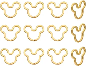 12pcs Creative Key Ring Keychain Mouse Shape Golden Metal Flat Split Key Holder Chains Rings Crafts DIY for Home Car Tag Office Organization Lanyards Keys Attachment Gift