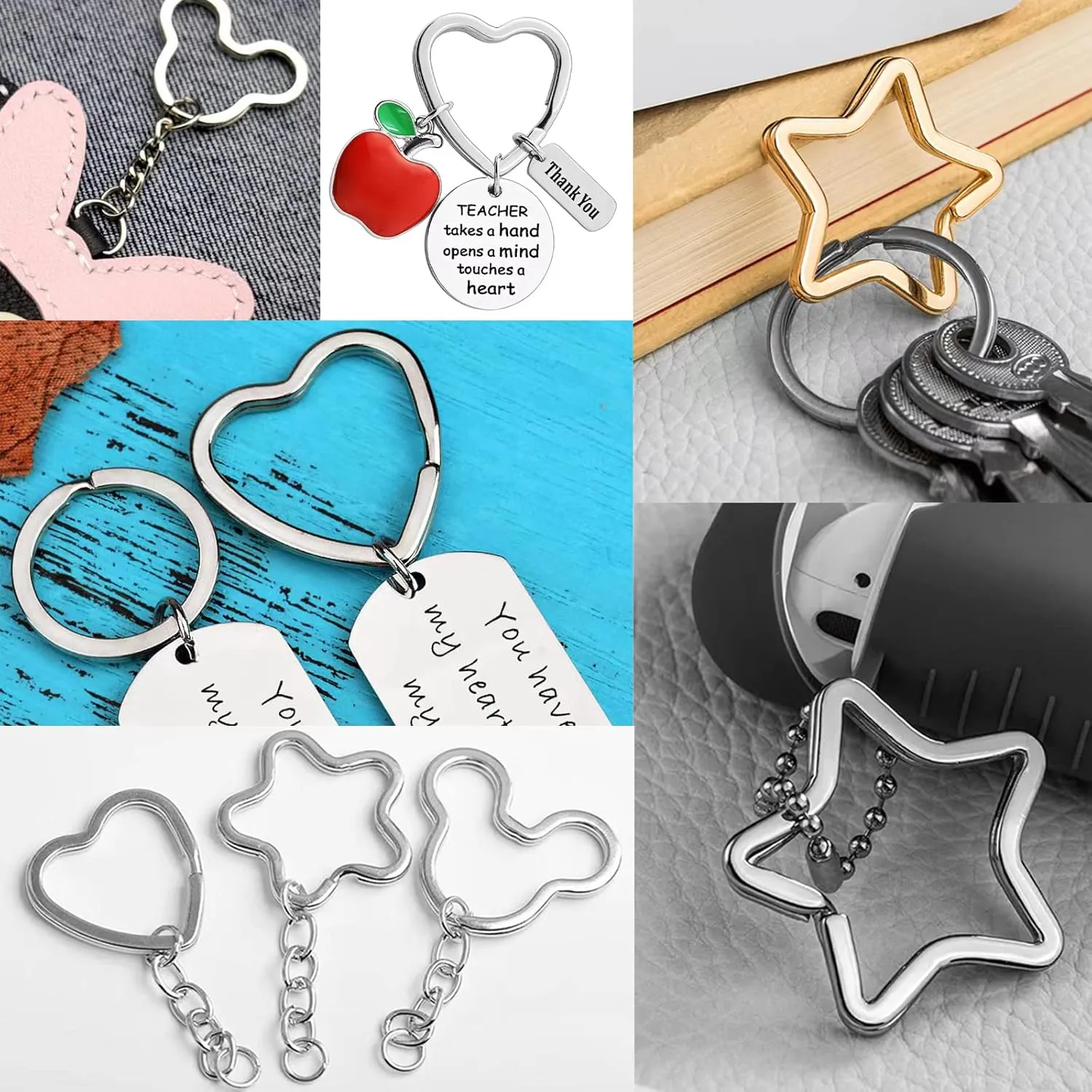 12pcs Creative Key Ring Keychain Mouse Shape Golden Metal Flat Split Key Holder Chains Rings Crafts DIY for Home Car Tag Office Organization Lanyards Keys Attachment Gift