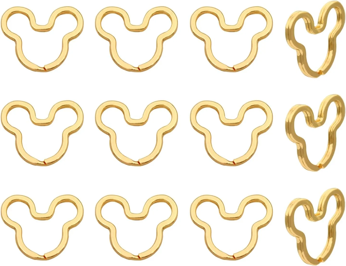 12pcs Creative Key Ring Keychain Mouse Shape Golden Metal Flat Split Key Holder Chains Rings Crafts DIY for Home Car Tag Office Organization Lanyards Keys Attachment Gift