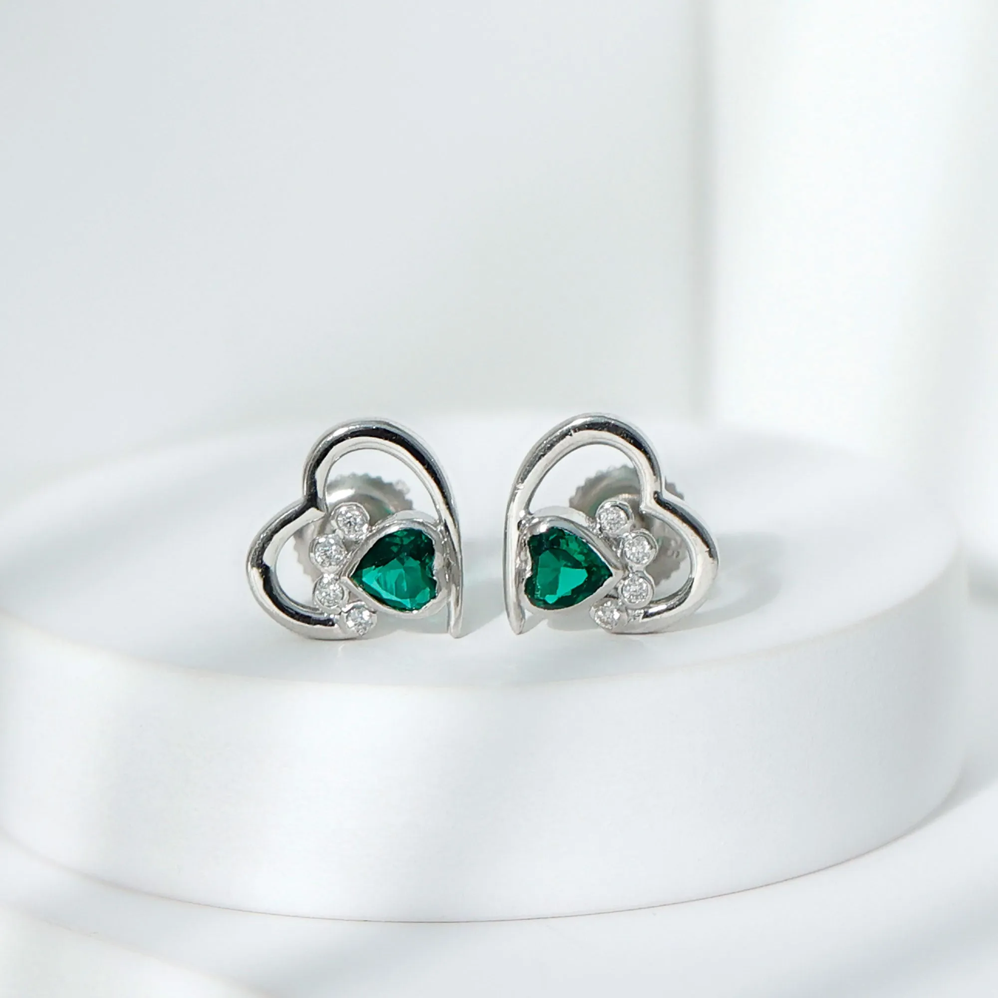1/4 CT Created Emerald and Moissanite Heart Paw Stud Earrings