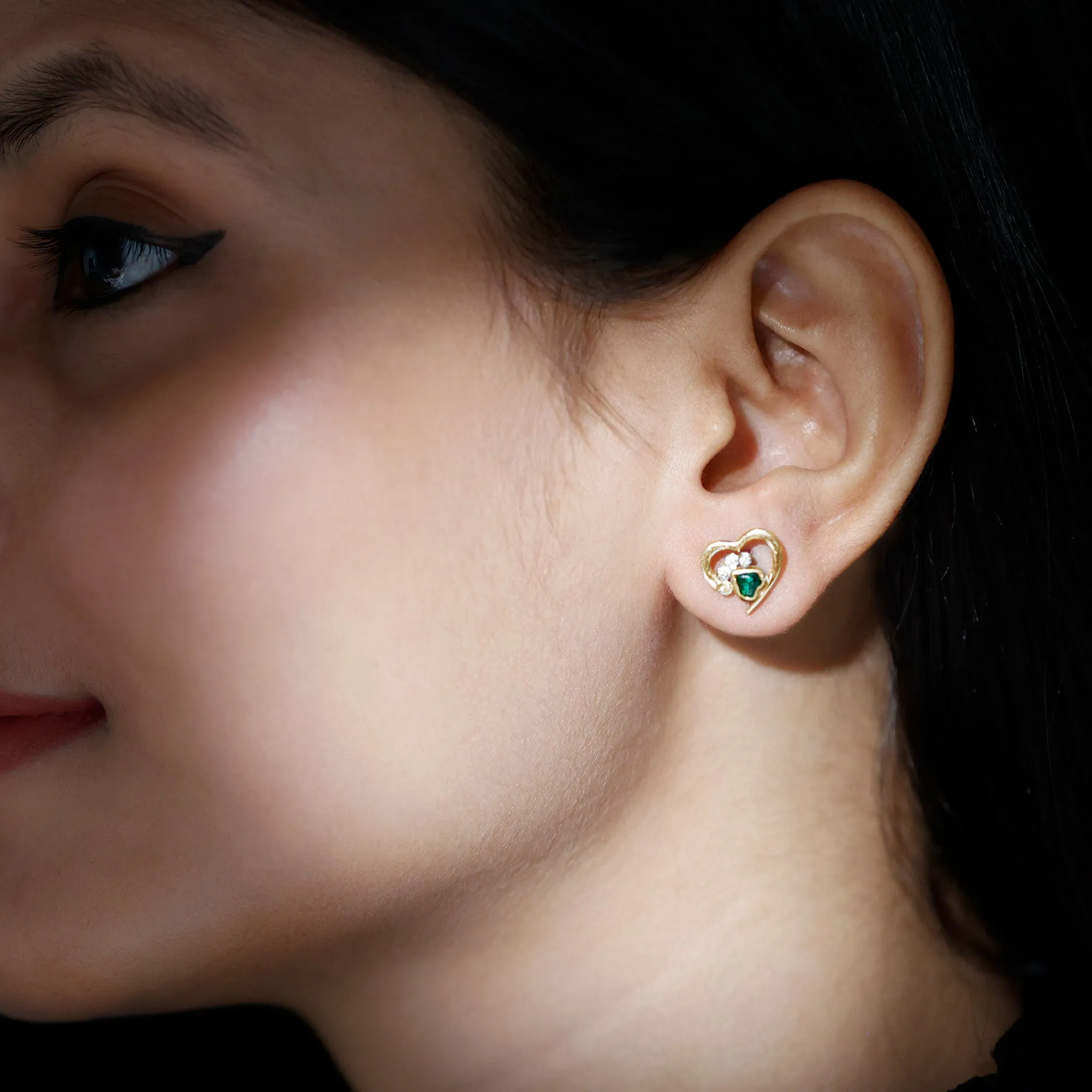 1/4 CT Created Emerald and Moissanite Heart Paw Stud Earrings