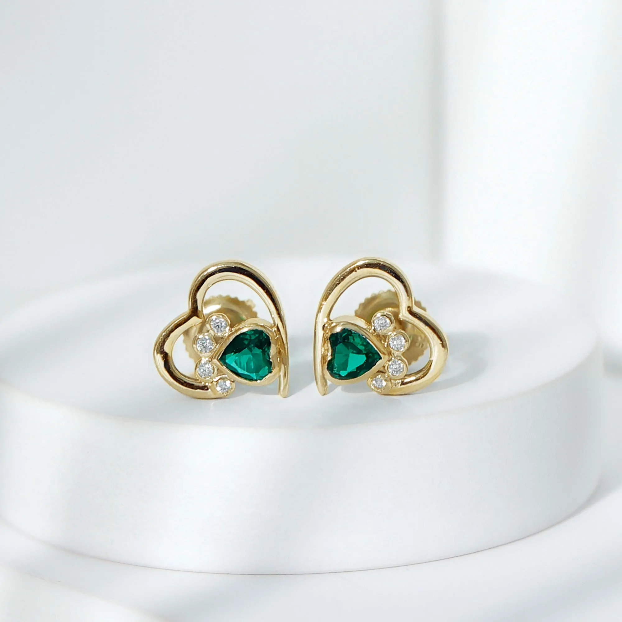 1/4 CT Created Emerald and Moissanite Heart Paw Stud Earrings