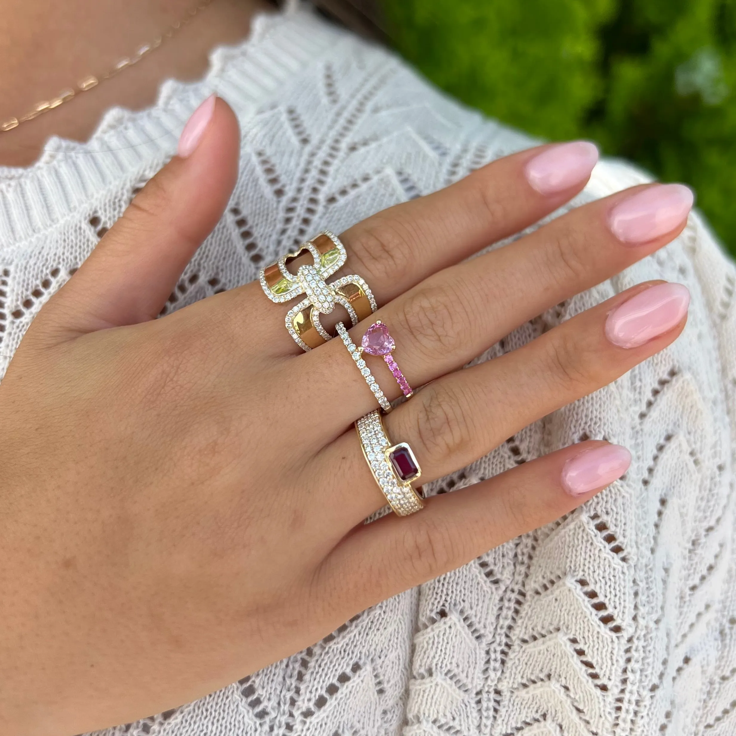 14K GOLD DIAMOND PINK SAPPHIRE NATALIE HEART RING