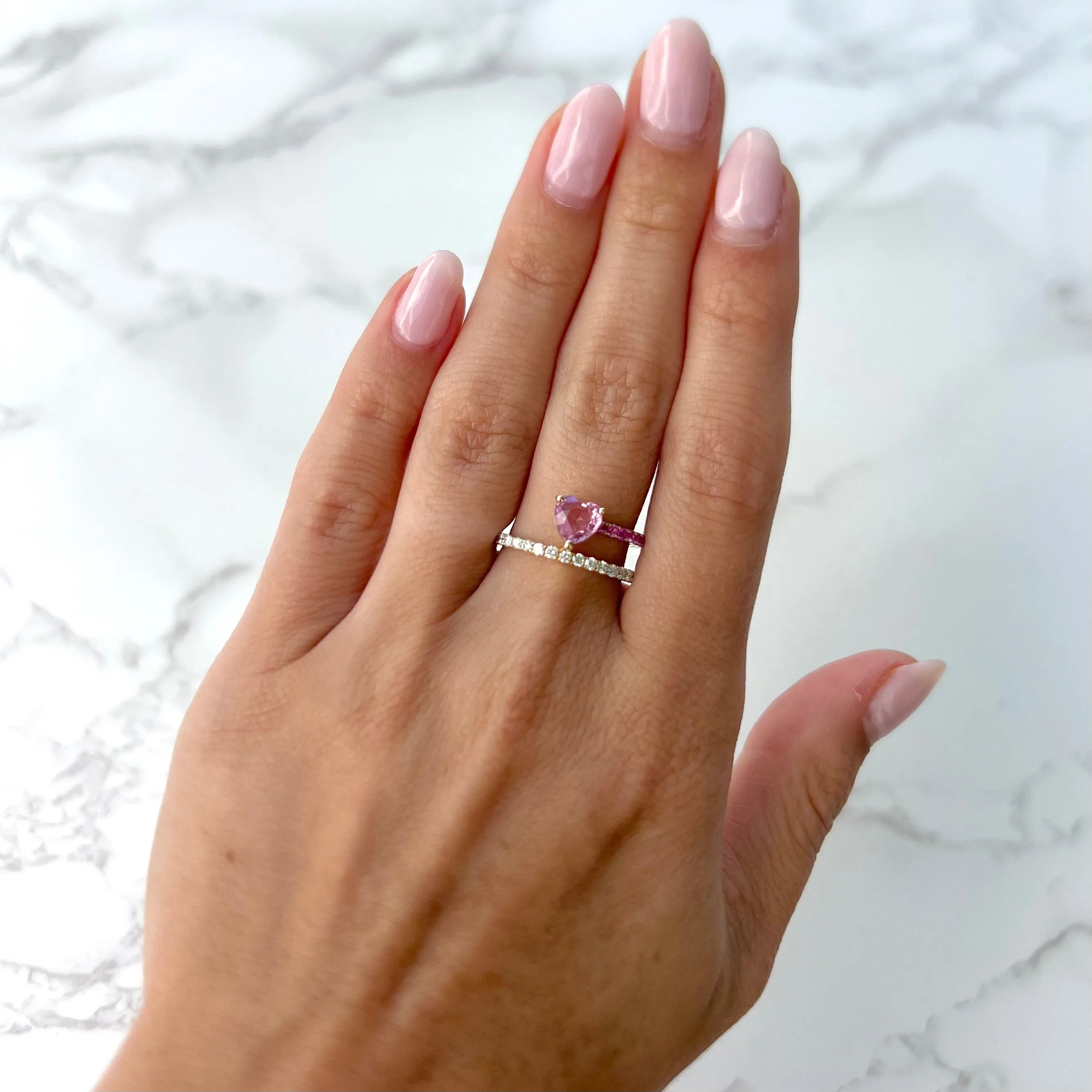14K GOLD DIAMOND PINK SAPPHIRE NATALIE HEART RING