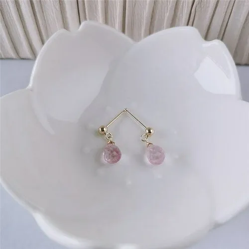 14k Gold Genuine Gemstones Faceted Water Drop Pink Topaz