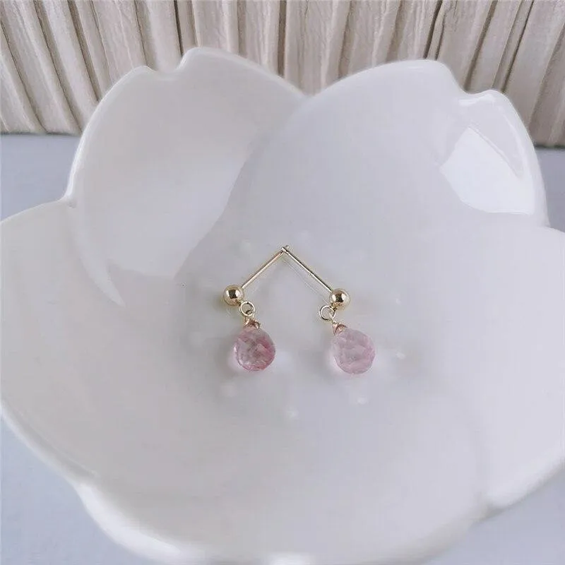 14k Gold Genuine Gemstones Faceted Water Drop Pink Topaz