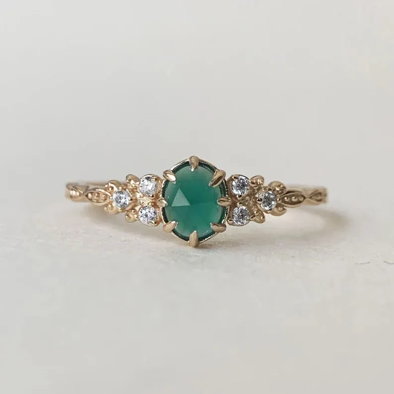 14k Gold Vermeil Green Onyx Vintage Engagement Rings