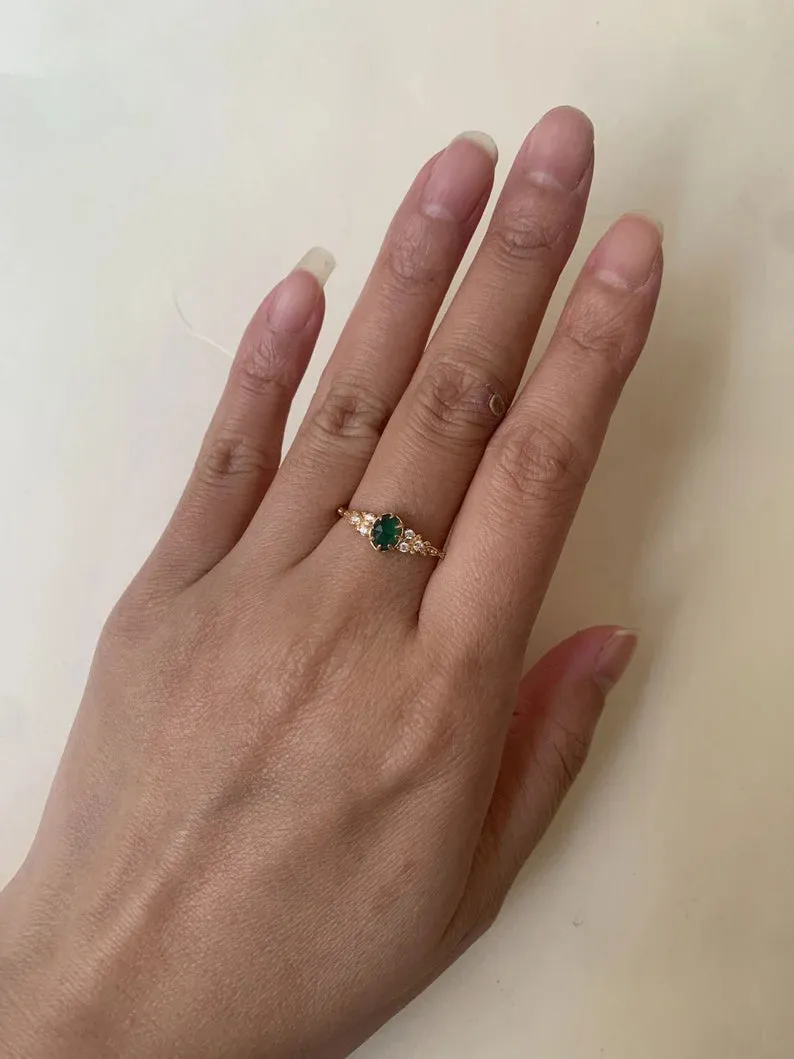 14k Gold Vermeil Green Onyx Vintage Engagement Rings
