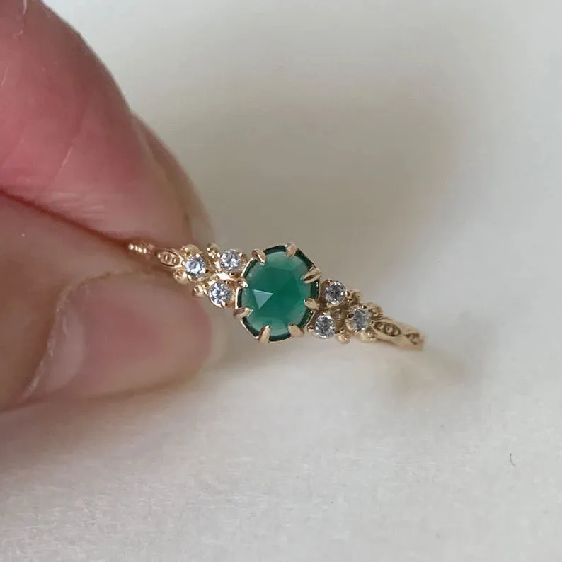 14k Gold Vermeil Green Onyx Vintage Engagement Rings