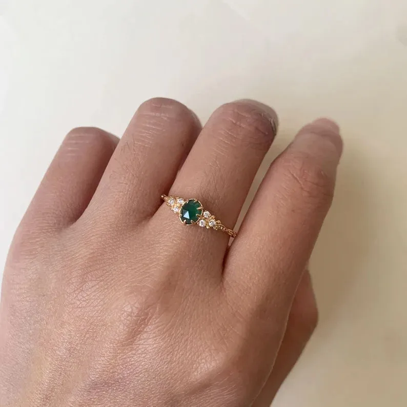 14k Gold Vermeil Green Onyx Vintage Engagement Rings