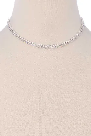 2 Layered Line Rhinestone Necklace