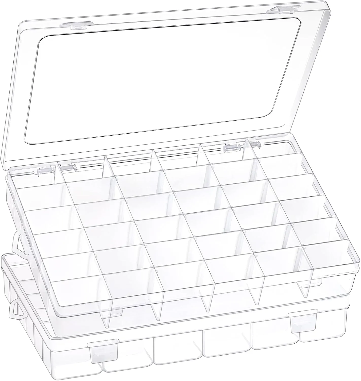2 Pack 36 Grids Clear Plastic Organizer Box with Adjustable Dividers, Small Craft Organizers and Storage, Compartment Container for Bead, Nail, Jewelry, Art, DIY Crafts, Fishing Tackle, Small Items