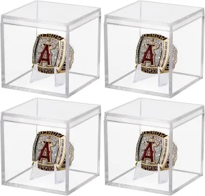 4 Pack Championship Ring Display Case Clear Acrylic Display Case Mini Baseball Softball Ring Holder Single Ring Display Box Stand 1 Slot Ring Hole Storage Box Gift for Sports Fans, 2.16 Inch