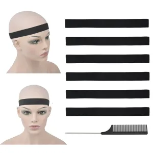 6 Pcs Elastic Band Lace Melting Bands Adjustable Wig Headbands for Lace Frontal Laying (Width 1 Inch)
