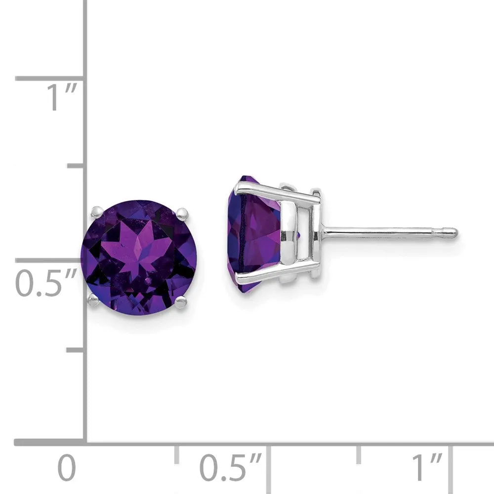 8MM Round Amethyst Stud Earrings in 14KT White Gold