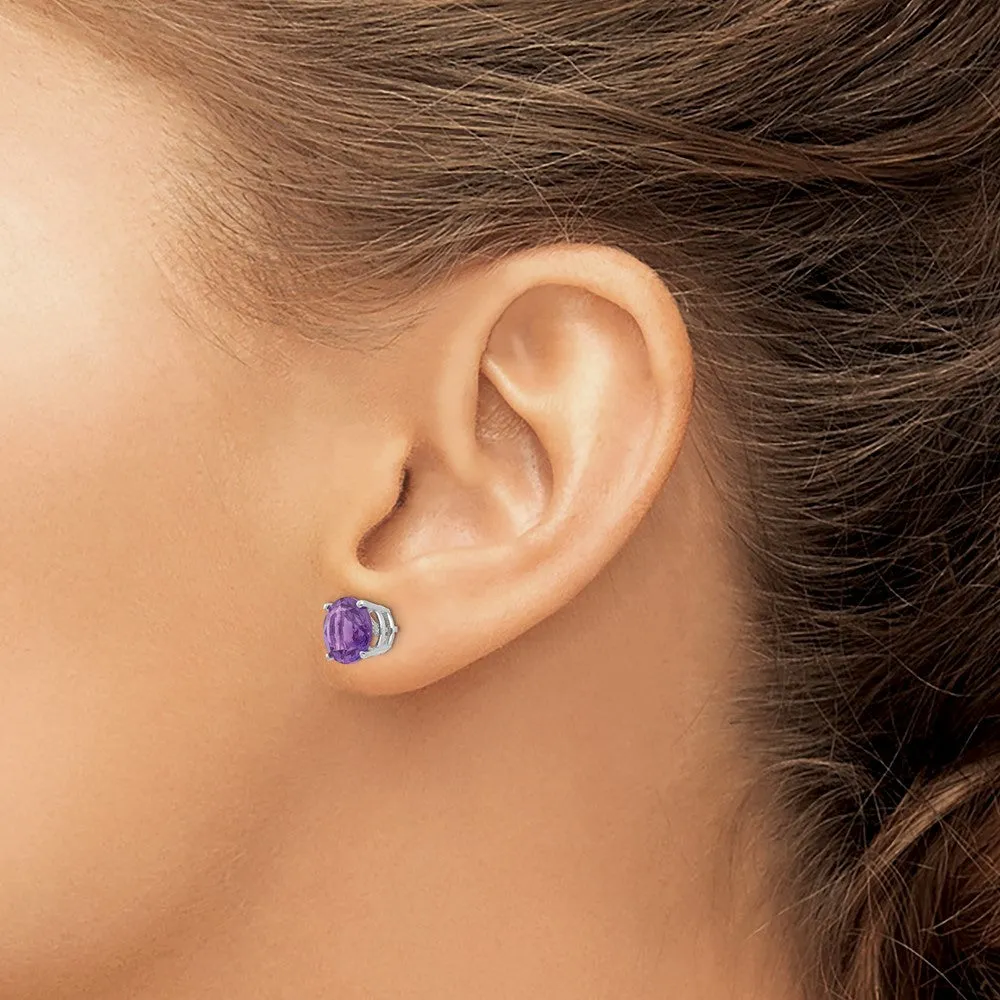 8MM Round Amethyst Stud Earrings in 14KT White Gold