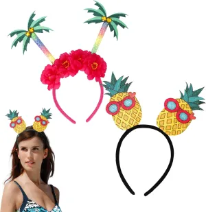 AEGYPIUS 2 PCS Pineapple Palm Tree Hawaiian Headband Women's Summer Party Head Boppers