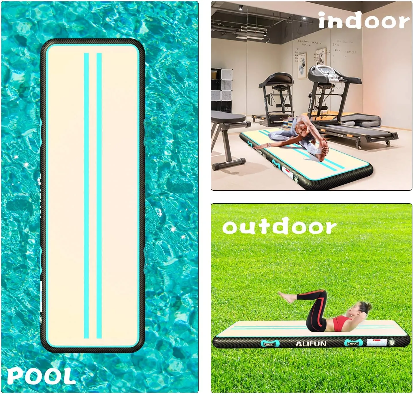 ALIFUN Inflatable Gymnastics Tumbling Track Mat Air Training Mat 6.6-20ft Non Slip for Home/Gym/Yoga with Pump