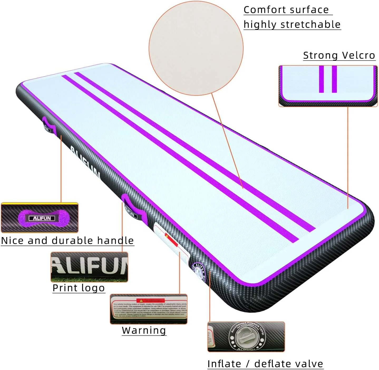 ALIFUN Inflatable Gymnastics Tumbling Track Mat Air Training Mat 6.6-20ft Non Slip for Home/Gym/Yoga with Pump