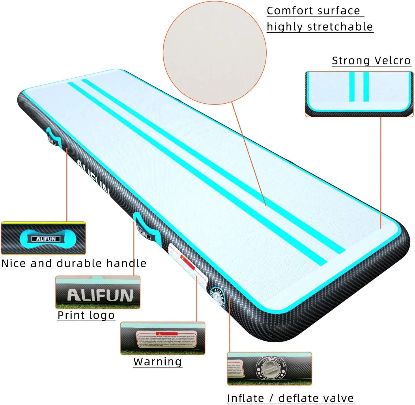 ALIFUN Inflatable Gymnastics Tumbling Track Mat Air Training Mat 6.6-20ft Non Slip for Home/Gym/Yoga with Pump