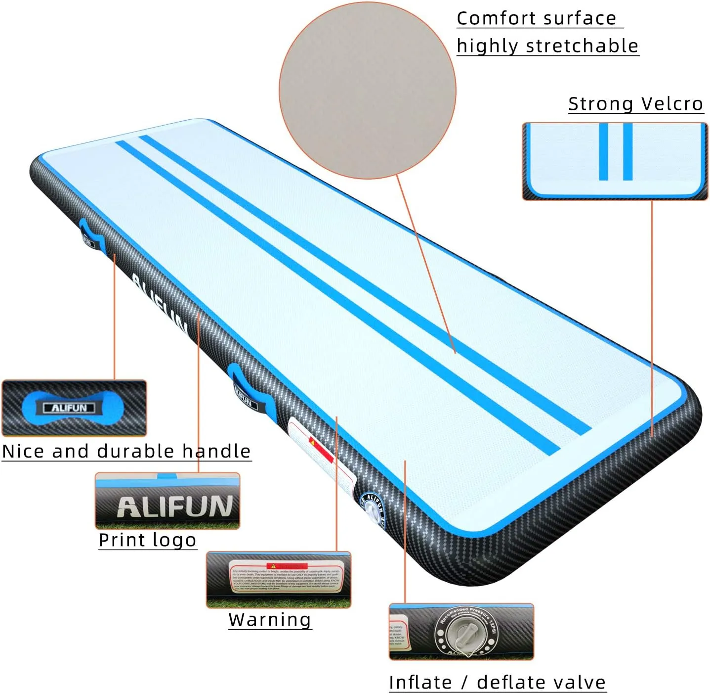 ALIFUN Inflatable Gymnastics Tumbling Track Mat Air Training Mat 6.6-20ft Non Slip for Home/Gym/Yoga with Pump