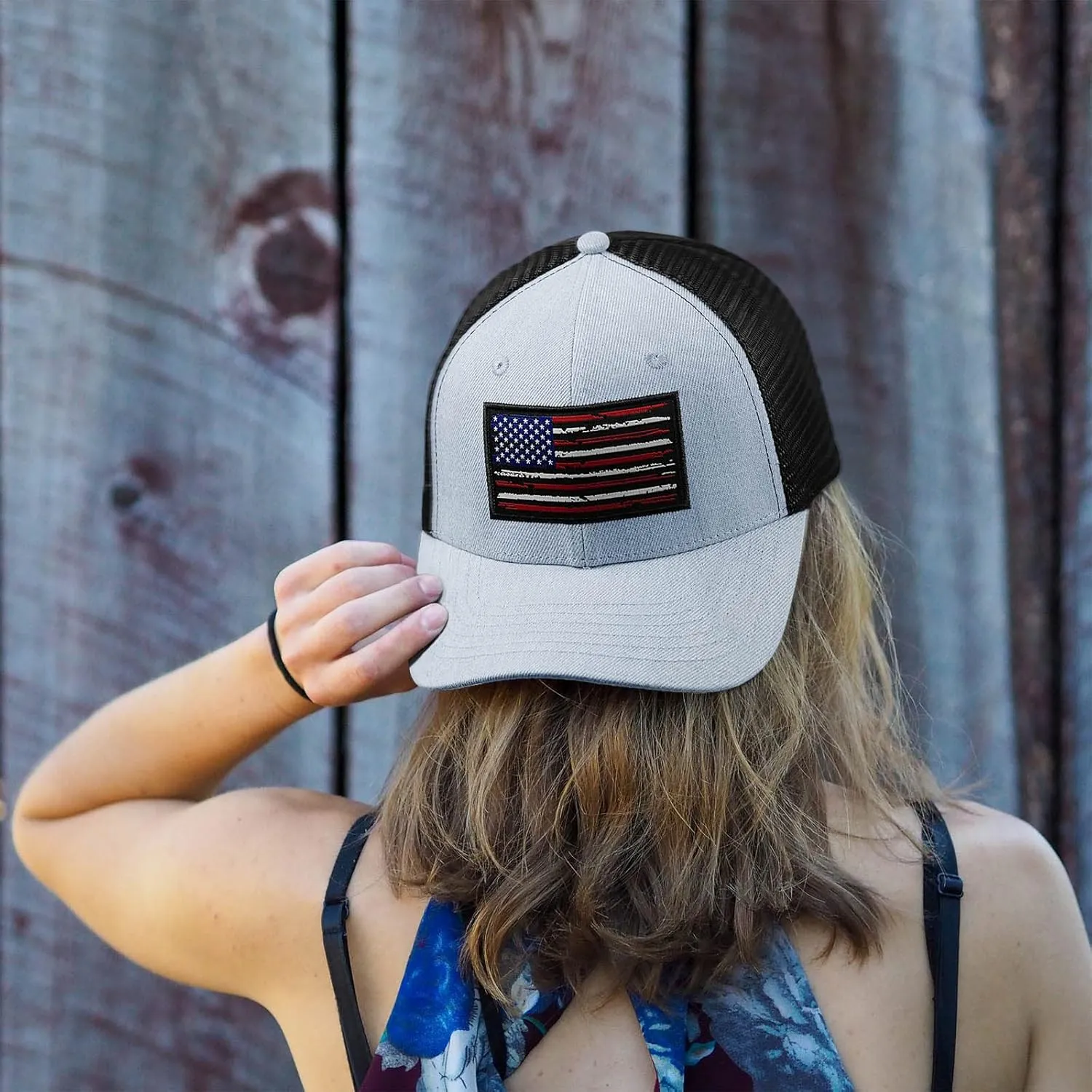 American Flag Hat, Baseball Cap for Men Women, Adjustable Snapback Hats USA Flag Trucker Hat Black