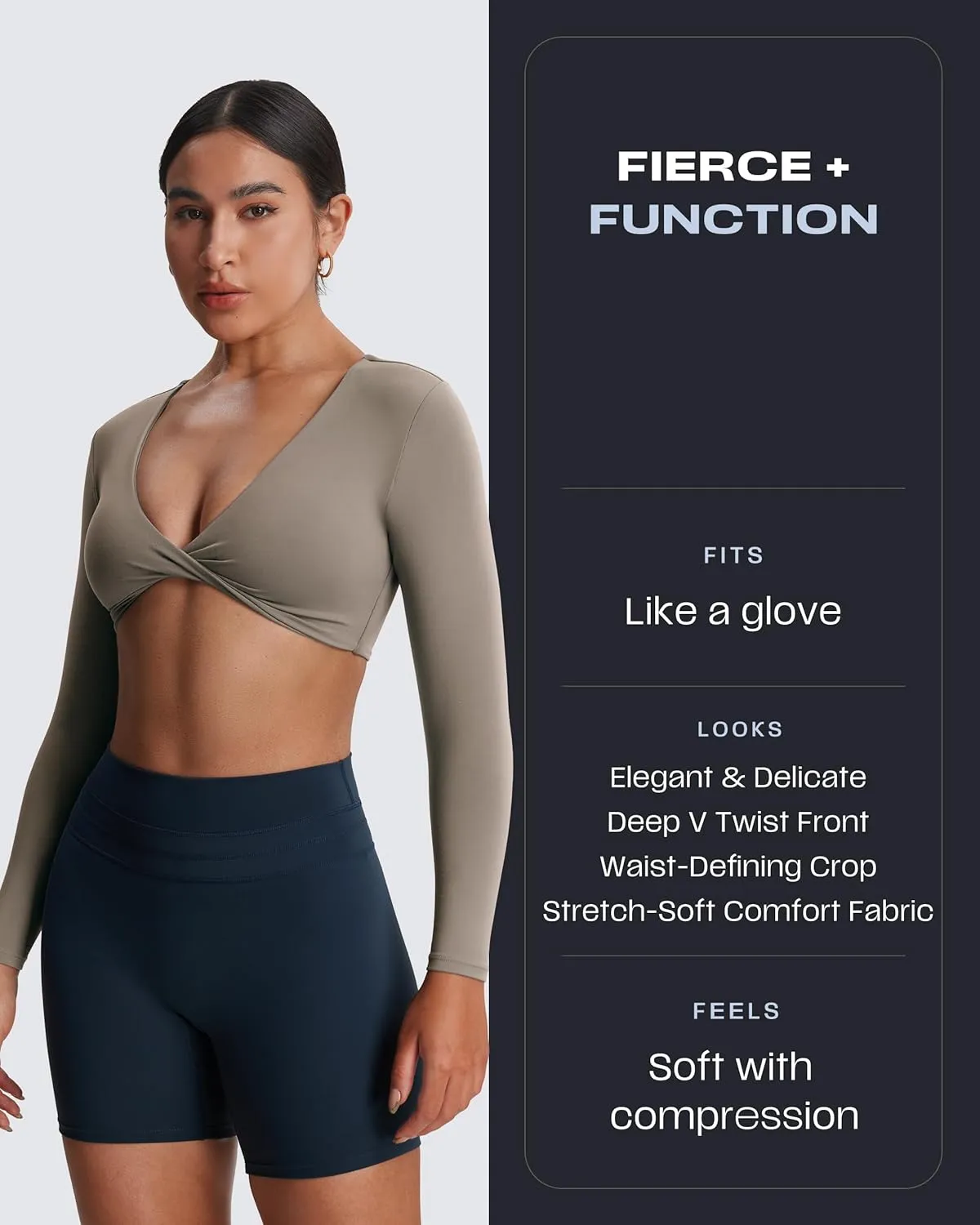 Aoxjox Long Sleeve Crop Tops for Women Sienna Twist Deep V Workout Cropped T Shirt Top