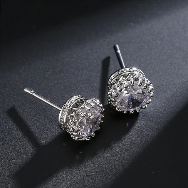 Austrian Imitation Pearl Snow Flower Bridal CZ Stud Earrings