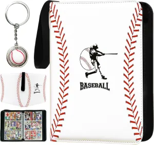 Baseball Card Binder with Baseball Spinning Keychain, Sports Card Binder with 900 Card Pockets, Waterproof PU Leather Baseball Card Holder, Card Collection Binder.