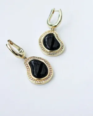 Bean Party Earrings - Onyx 18kt GOLD PLAITING