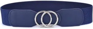 Beltox Womens Elastic Stretch Wide Waist Belts w Double Rings Gold/Silver Buckle