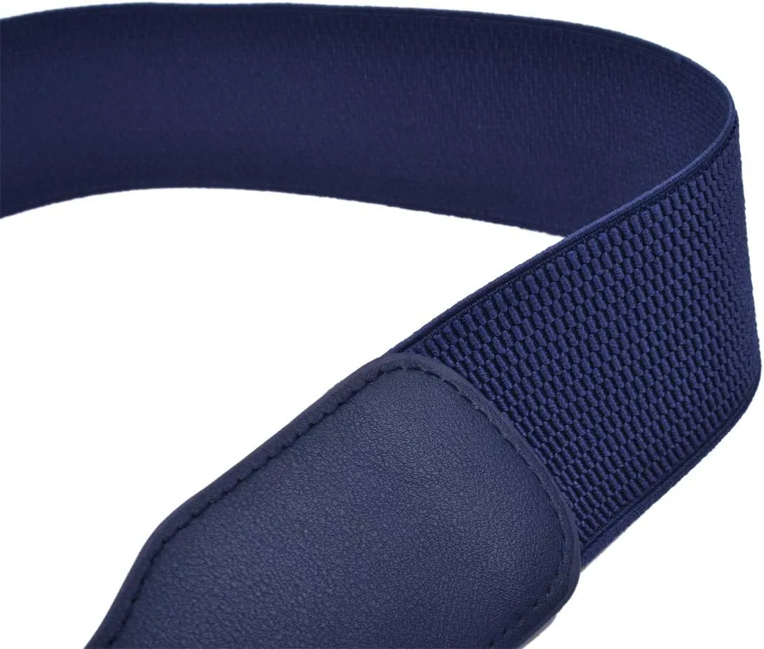 Beltox Womens Elastic Stretch Wide Waist Belts w Double Rings Gold/Silver Buckle