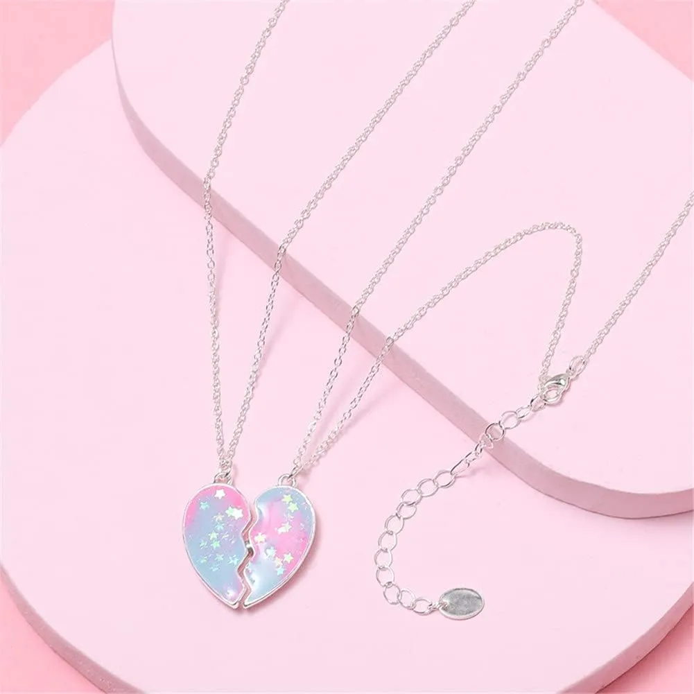 Best Friends Necklace for 2 Magnetic Split Heart Necklaces Set Friendship Gifts BFF Matching Pendant