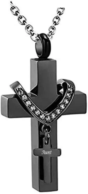 Black Cross Urn Necklaces for Ashes Cremation Crucifix Keepsake Memorial Pendant Necklace