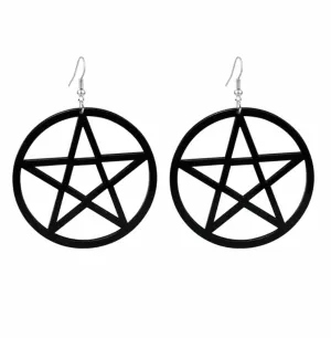 Black Dangly Pentagram Hoop Earrings