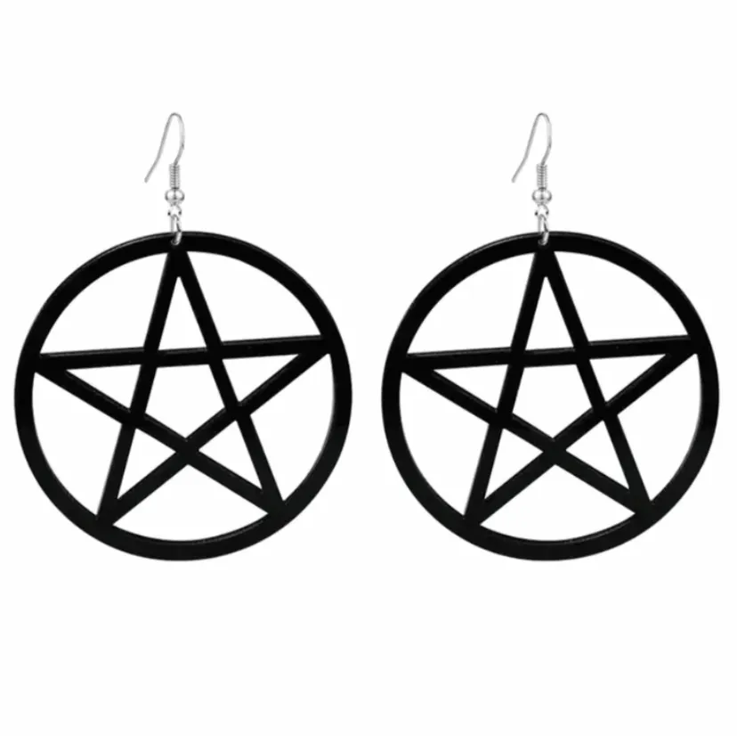 Black Dangly Pentagram Hoop Earrings