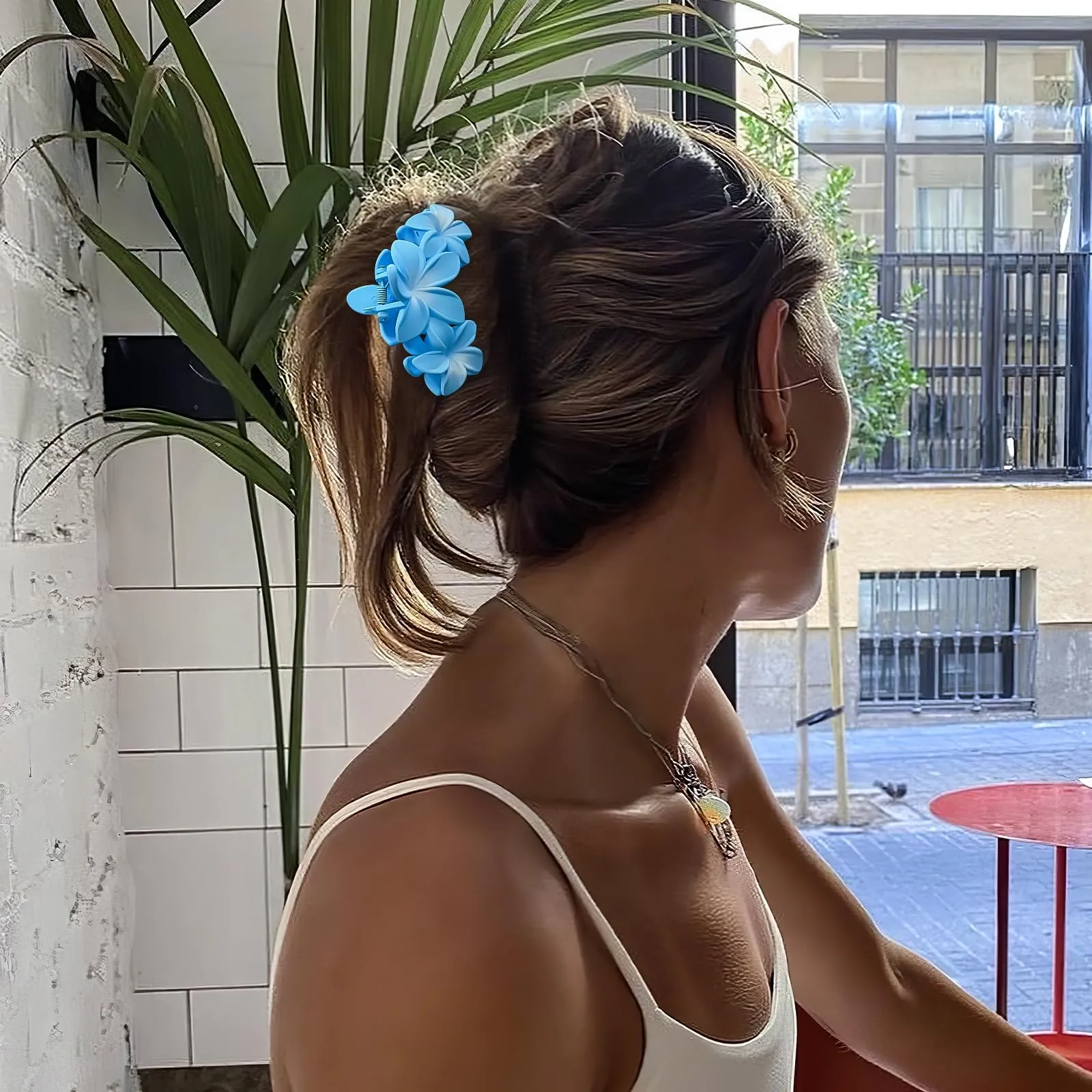 Bmobuo Matte Hawaiian Flower Claw Hair Clips - 6Pcs Cute Hair Accessories for Women, Ideal for Thick or Thin Hair, Summer Parties and Beach
