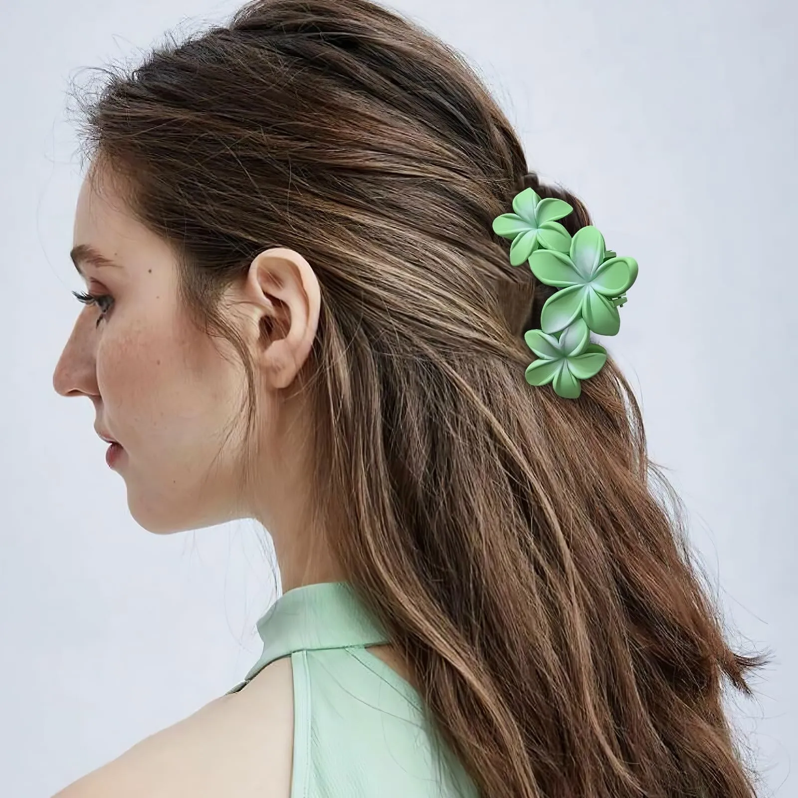 Bmobuo Matte Hawaiian Flower Claw Hair Clips - 6Pcs Cute Hair Accessories for Women, Ideal for Thick or Thin Hair, Summer Parties and Beach