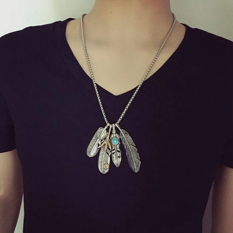 Boho Leaf & Feather Pendant