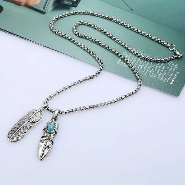Boho Leaf & Feather Pendant