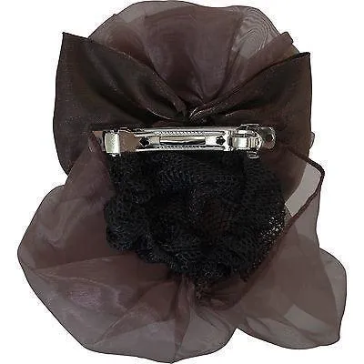 Brown Hair Bow Flower Bun Net Barrette Clip Satin Ribbon Snood Girls Kids Ladies