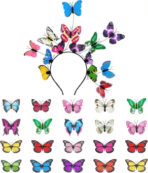 Butterfly Fascinators Multicolor Butterfly Headband Hair Clips for Women Girls Spring Monarch Butterfly Decoration Costume Crown Hat Headpiece Butterfly Accessories for Cosplay Tea Party