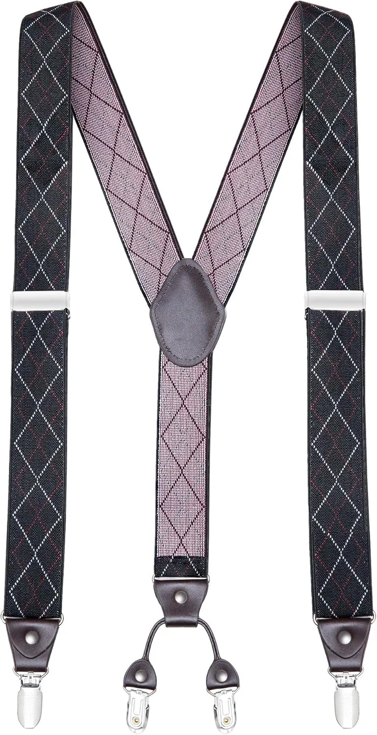 Buyless Fashion Suspenders for Men - 48" Elastic Adjustable Straps 1 1/4" - Y Shape