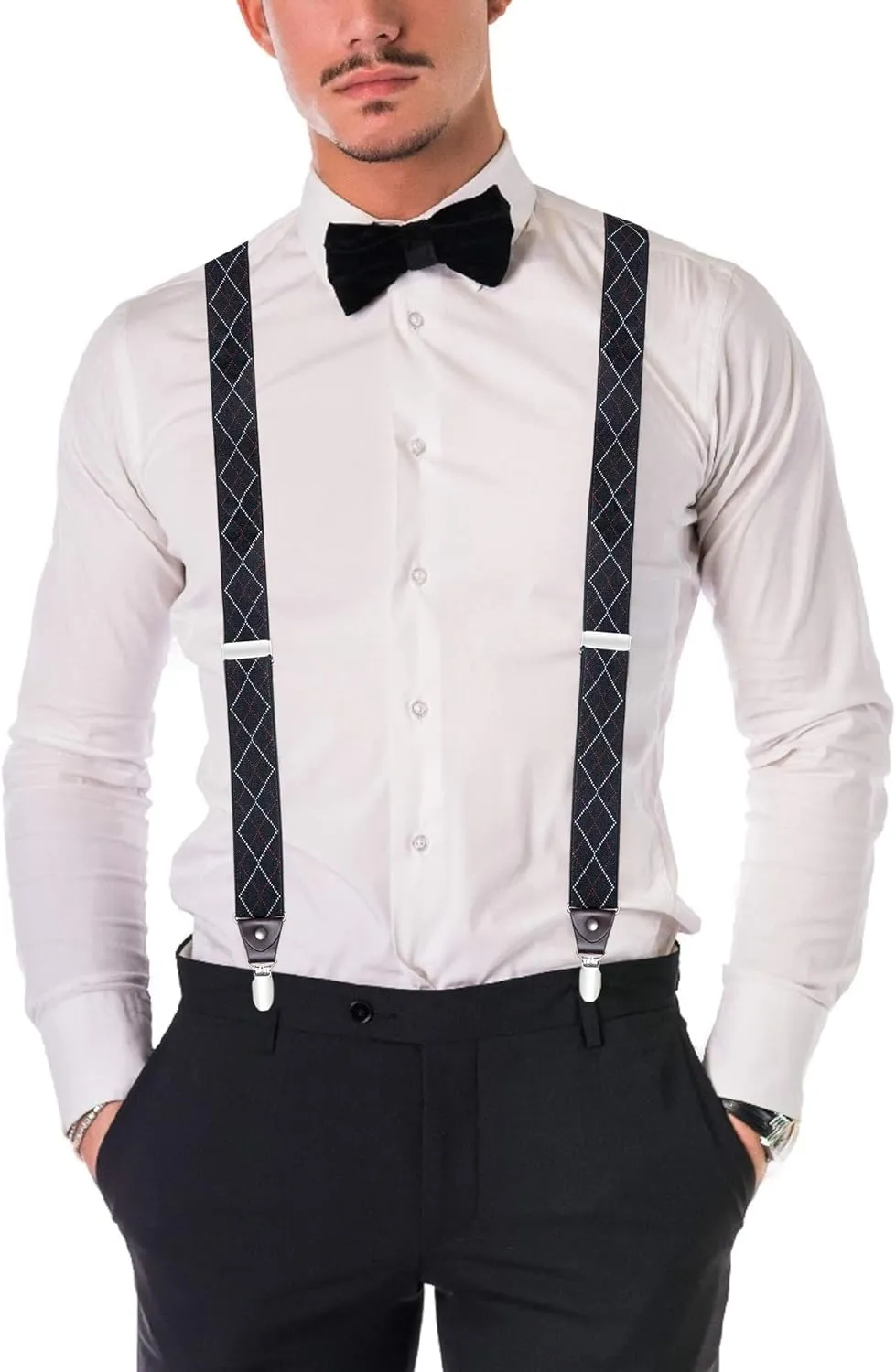 Buyless Fashion Suspenders for Men - 48" Elastic Adjustable Straps 1 1/4" - Y Shape