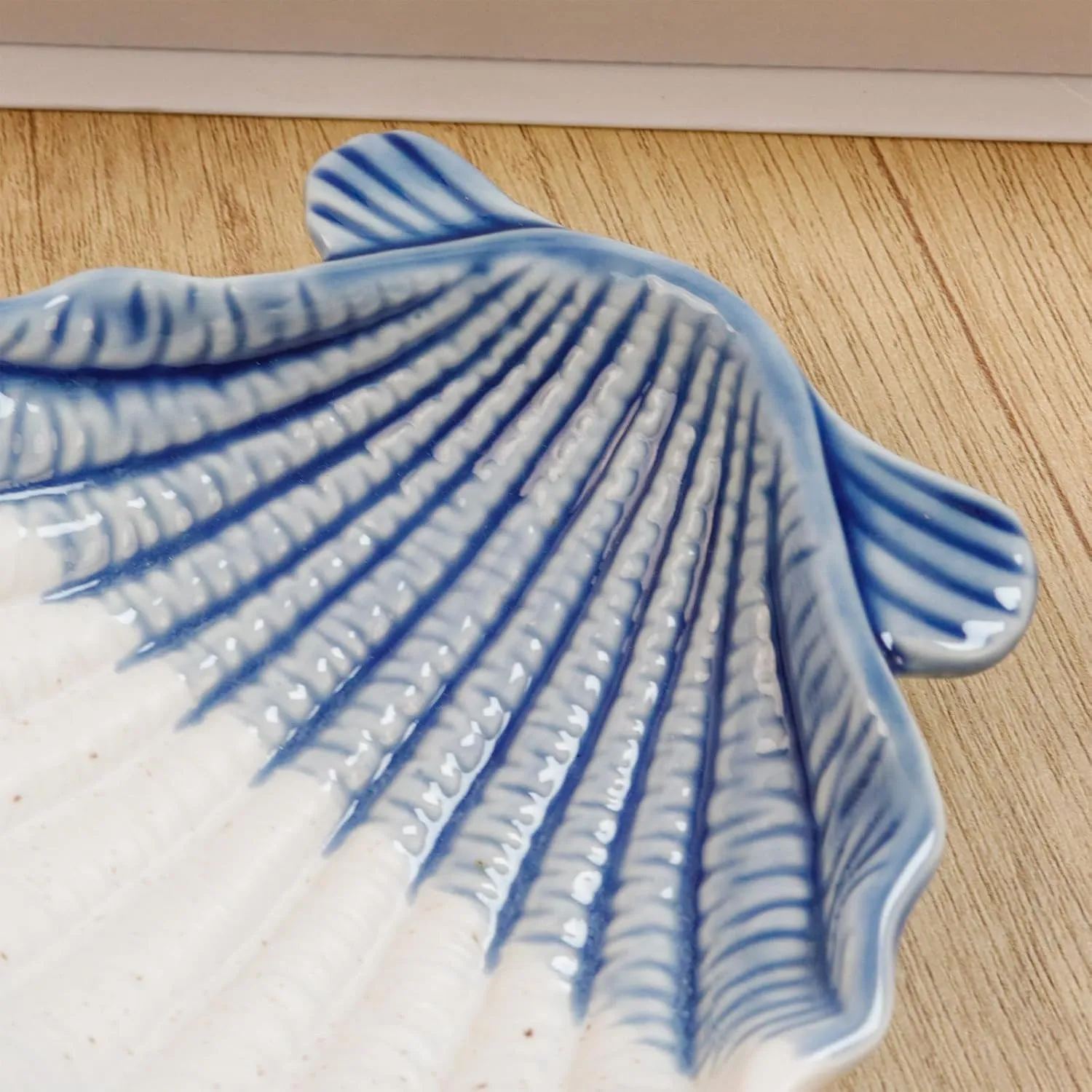 Ceramic Jewelry Dish Tray Shell Decorative Trinket Dish Ring Dish Holder Ocean Coastal Jewelry Plate, Blue
