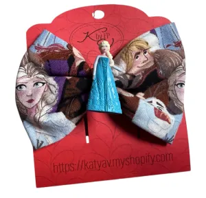 Cold Ice Princess Hair Bow Clip w/ Center Piece