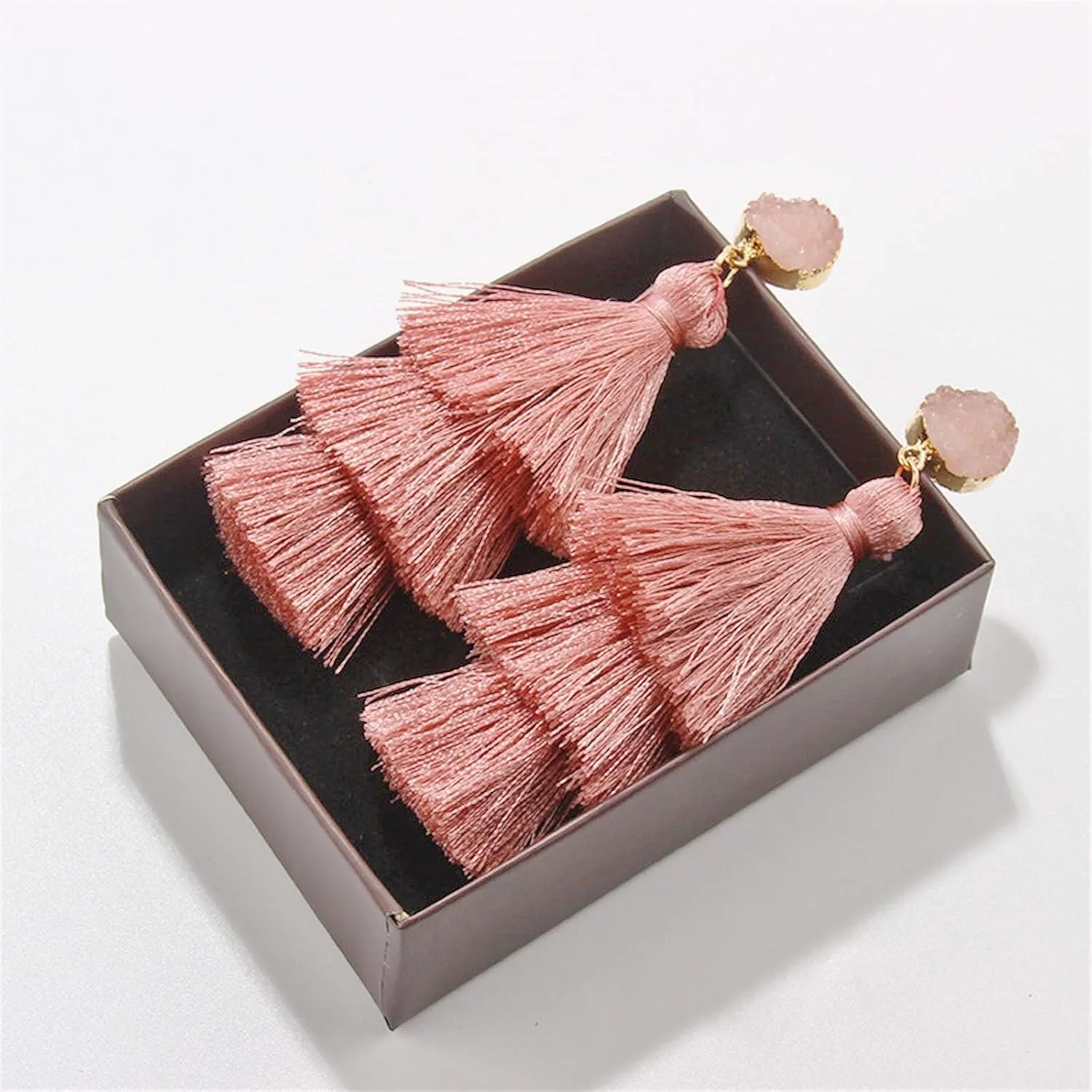 Colorful Layered Tassel Earrings Bohemian 3 Tier Fringe Statement Big Dangle Earrings Boho Handmade Braided Thread Fringe Layer Drop Earrings for Women Girls