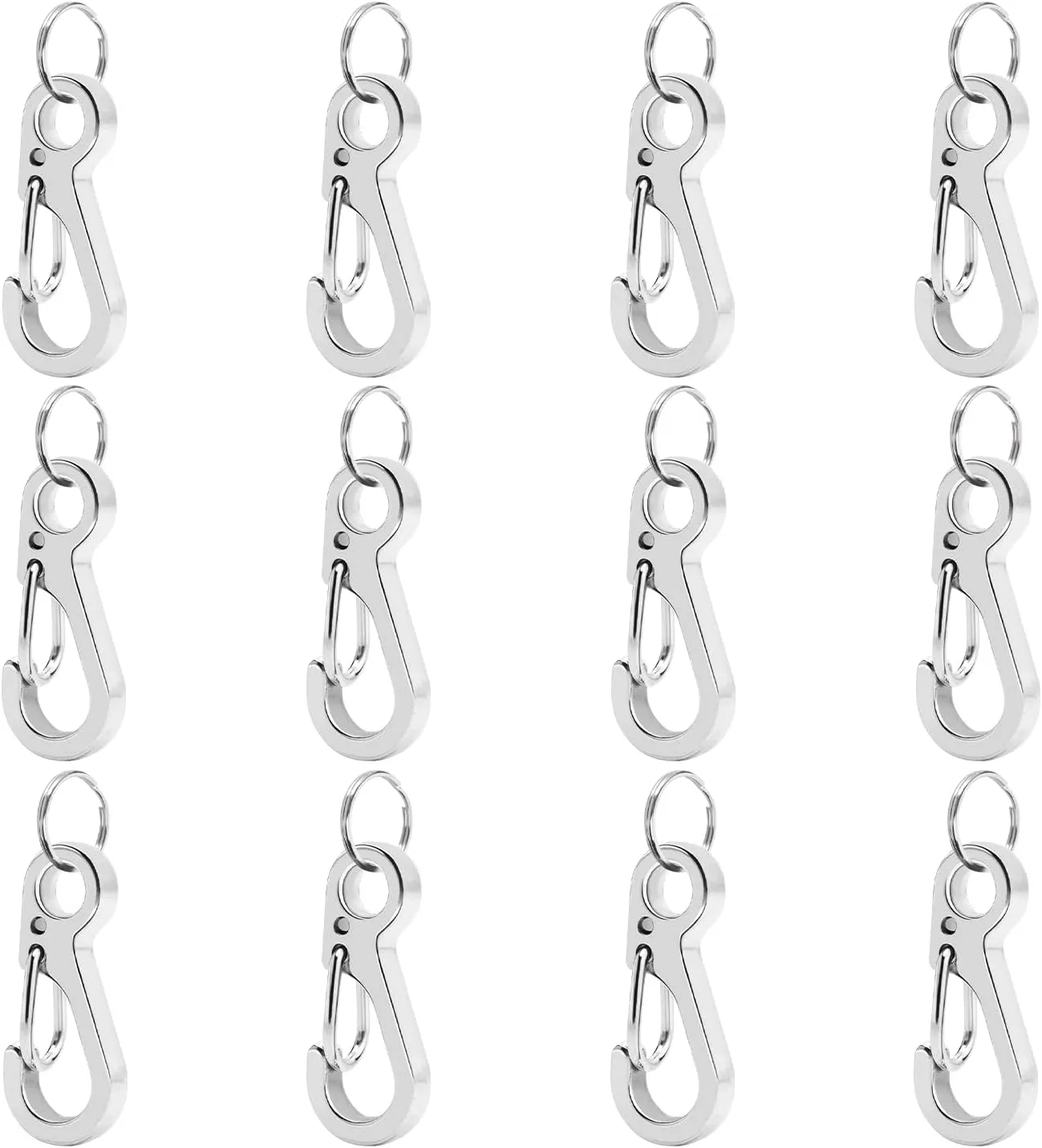 CooBigo 12 Sets Small Carabiner Clip Metal Spring Snap Hooks 1 inch Mini Paracord Hanging Clips for Camera Strap, Flashlight, Key Chain(Silver, Long 25mm)