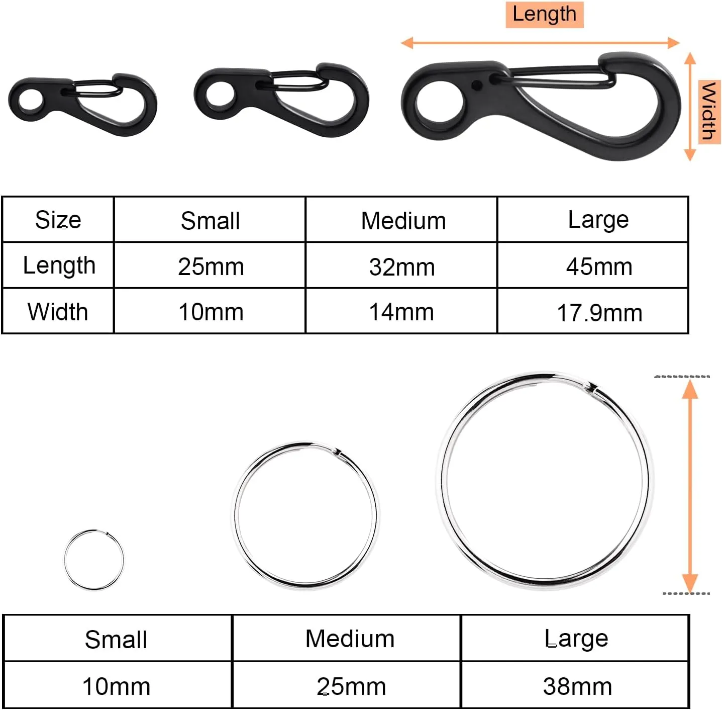 CooBigo 12 Sets Small Carabiner Clip Metal Spring Snap Hooks 1 inch Mini Paracord Hanging Clips for Camera Strap, Flashlight, Key Chain(Silver, Long 25mm)
