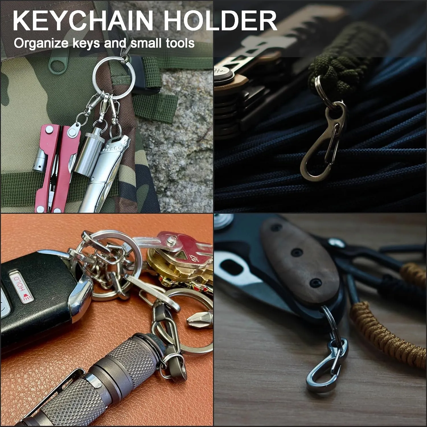 CooBigo 12 Sets Small Carabiner Clip Metal Spring Snap Hooks 1 inch Mini Paracord Hanging Clips for Camera Strap, Flashlight, Key Chain(Silver, Long 25mm)